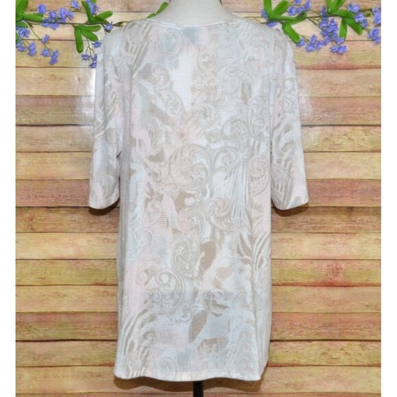 NWT Chico's CoziSoft Neutral Short Sleeve Blouse T-Shirt Top Size 2 US L - Picture 6 of 12